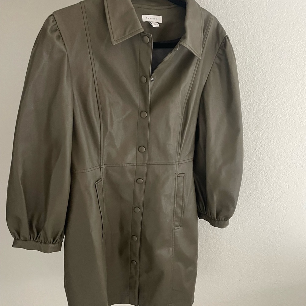 Top Shop vegan leather dress in olive
